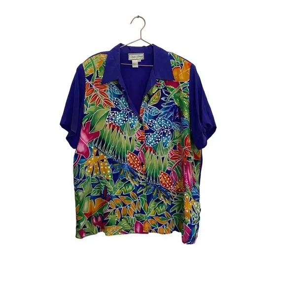 Diane Gilman 100% Silk Floral Design Sequins Blouse Size 2x paradise - Picture 2 of 4